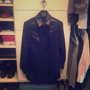 Chic leather silk long black shirt